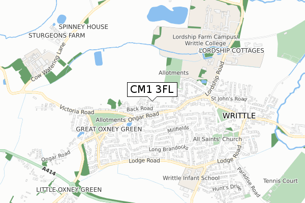 CM1 3FL map - small scale - OS Open Zoomstack (Ordnance Survey)