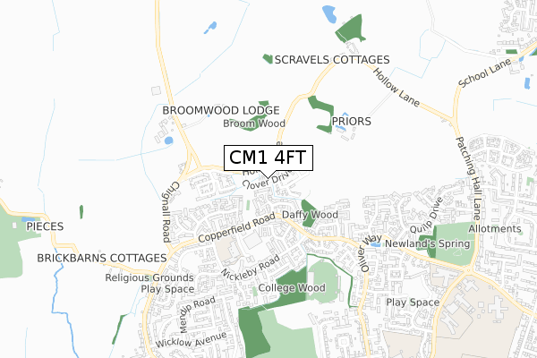 CM1 4FT map - small scale - OS Open Zoomstack (Ordnance Survey)
