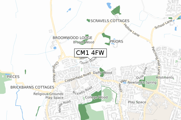 CM1 4FW map - small scale - OS Open Zoomstack (Ordnance Survey)