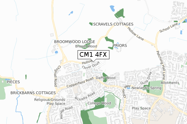CM1 4FX map - small scale - OS Open Zoomstack (Ordnance Survey)