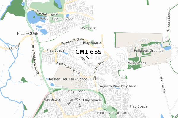 CM1 6BS map - small scale - OS Open Zoomstack (Ordnance Survey)