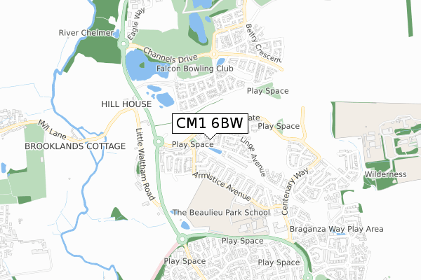 CM1 6BW map - small scale - OS Open Zoomstack (Ordnance Survey)