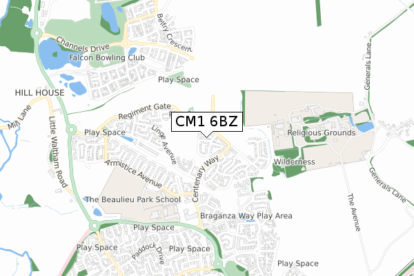 CM1 6BZ map - small scale - OS Open Zoomstack (Ordnance Survey)