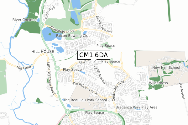 CM1 6DA map - small scale - OS Open Zoomstack (Ordnance Survey)