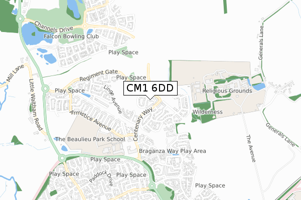 CM1 6DD map - small scale - OS Open Zoomstack (Ordnance Survey)