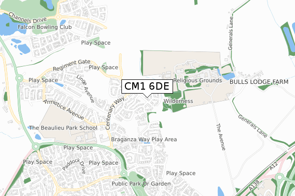 CM1 6DE map - small scale - OS Open Zoomstack (Ordnance Survey)