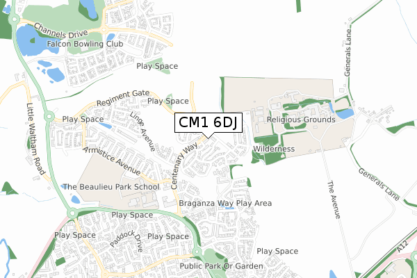 CM1 6DJ map - small scale - OS Open Zoomstack (Ordnance Survey)