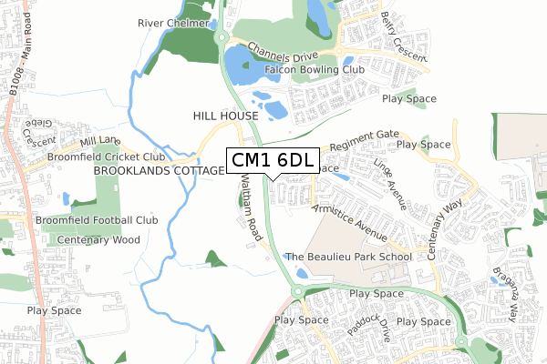 CM1 6DL map - small scale - OS Open Zoomstack (Ordnance Survey)