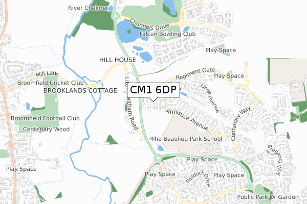 CM1 6DP map - small scale - OS Open Zoomstack (Ordnance Survey)