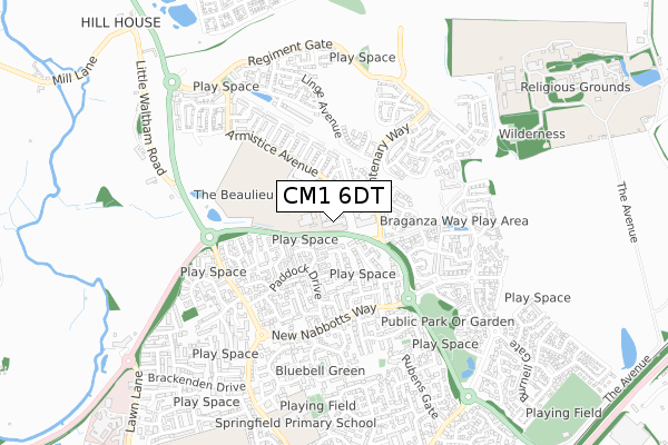 CM1 6DT map - small scale - OS Open Zoomstack (Ordnance Survey)