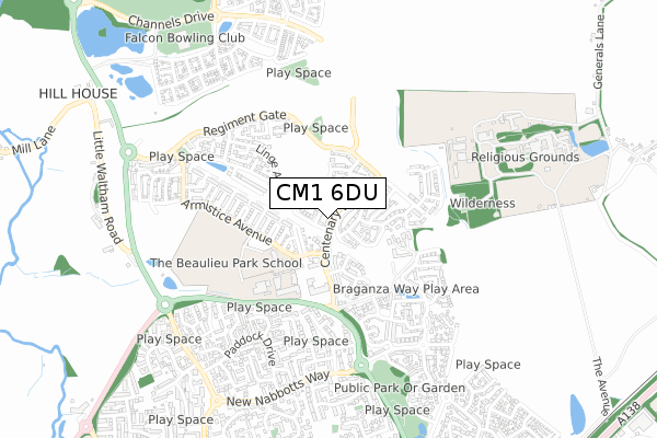 CM1 6DU map - small scale - OS Open Zoomstack (Ordnance Survey)