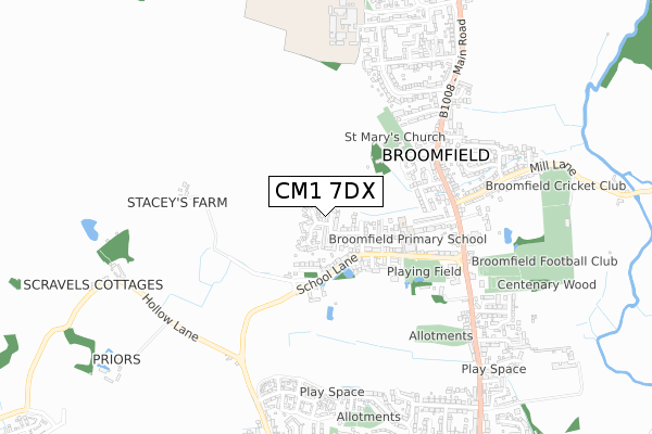 CM1 7DX map - small scale - OS Open Zoomstack (Ordnance Survey)