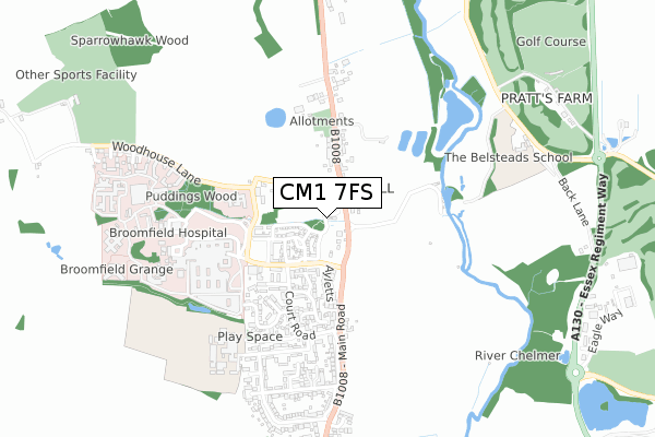 CM1 7FS map - small scale - OS Open Zoomstack (Ordnance Survey)