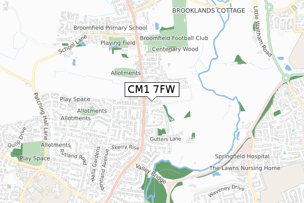 CM1 7FW map - small scale - OS Open Zoomstack (Ordnance Survey)