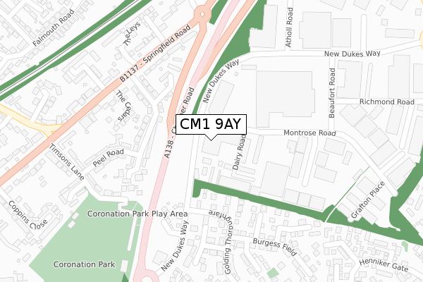 CM1 9AY map - large scale - OS Open Zoomstack (Ordnance Survey)