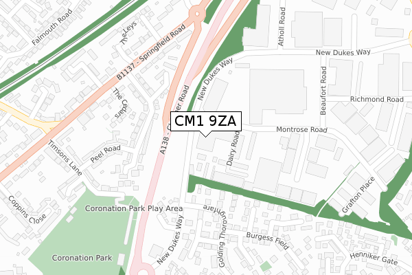 CM1 9ZA map - large scale - OS Open Zoomstack (Ordnance Survey)