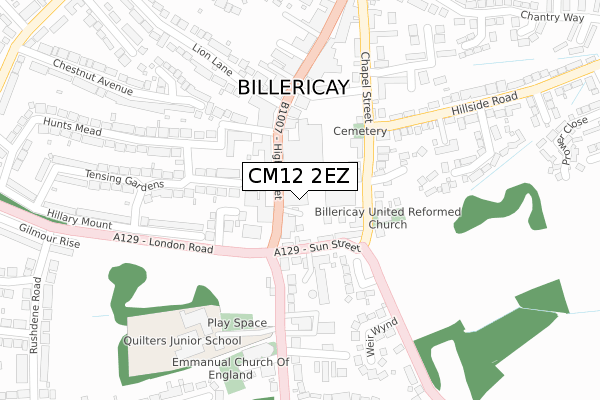 CM12 2EZ map - large scale - OS Open Zoomstack (Ordnance Survey)