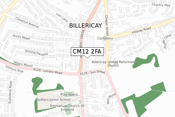 CM12 2FA map - large scale - OS Open Zoomstack (Ordnance Survey)