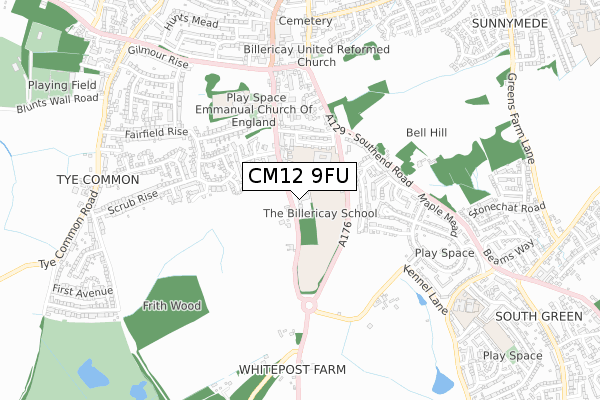 CM12 9FU map - small scale - OS Open Zoomstack (Ordnance Survey)
