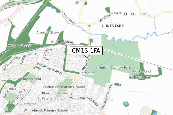 CM13 1FA map - small scale - OS Open Zoomstack (Ordnance Survey) CM13 1FA map - small scale - OS Open Zoomstack (Ordnance Survey)
