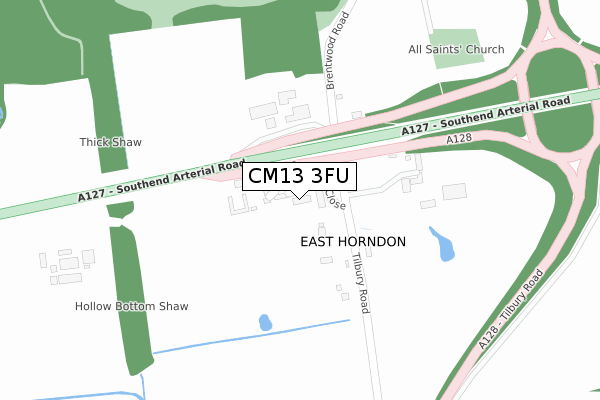 CM13 3FU map - large scale - OS Open Zoomstack (Ordnance Survey)