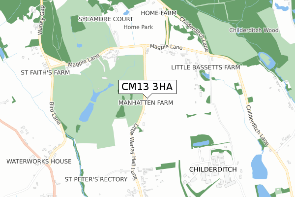 CM13 3HA map - small scale - OS Open Zoomstack (Ordnance Survey)