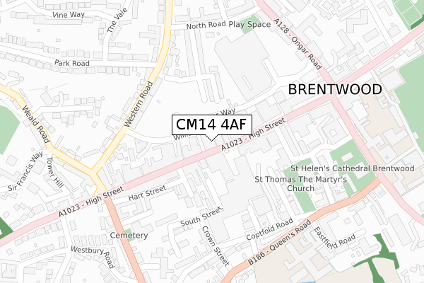 CM14 4AF map - large scale - OS Open Zoomstack (Ordnance Survey)