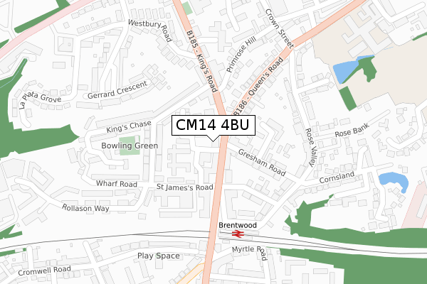 CM14 4BU map - large scale - OS Open Zoomstack (Ordnance Survey)