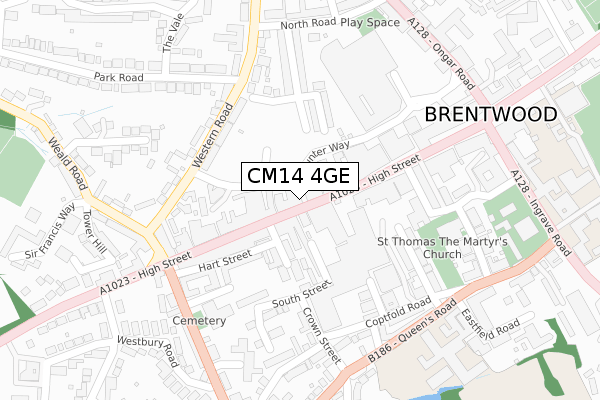 CM14 4GE map - large scale - OS Open Zoomstack (Ordnance Survey)