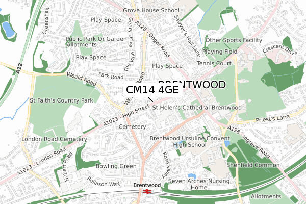 CM14 4GE map - small scale - OS Open Zoomstack (Ordnance Survey)