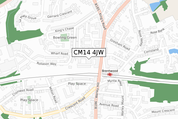 CM14 4JW map - large scale - OS Open Zoomstack (Ordnance Survey)