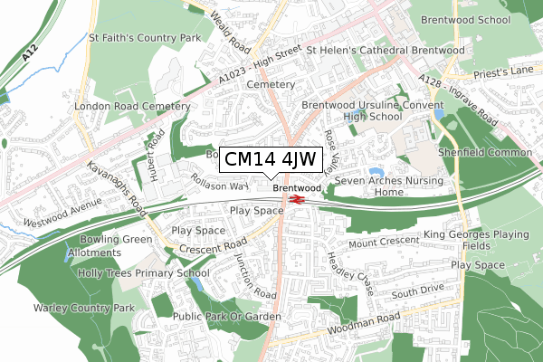 CM14 4JW map - small scale - OS Open Zoomstack (Ordnance Survey)