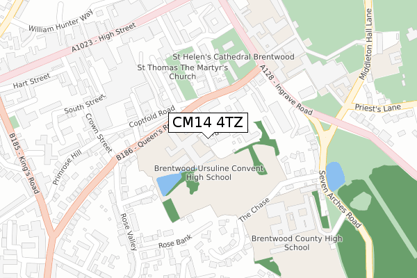 CM14 4TZ map - large scale - OS Open Zoomstack (Ordnance Survey)
