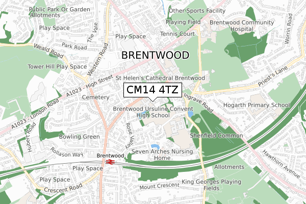 CM14 4TZ map - small scale - OS Open Zoomstack (Ordnance Survey)