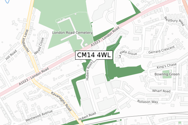 CM14 4WL map - large scale - OS Open Zoomstack (Ordnance Survey)