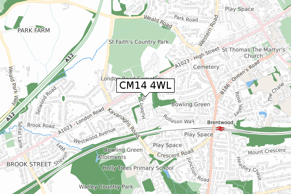 CM14 4WL map - small scale - OS Open Zoomstack (Ordnance Survey)