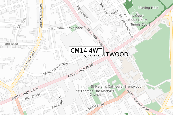 CM14 4WT map - large scale - OS Open Zoomstack (Ordnance Survey)