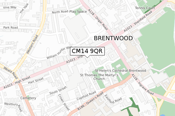 CM14 9QR map - large scale - OS Open Zoomstack (Ordnance Survey)