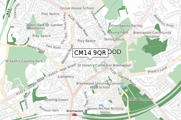 CM14 9QR map - small scale - OS Open Zoomstack (Ordnance Survey)