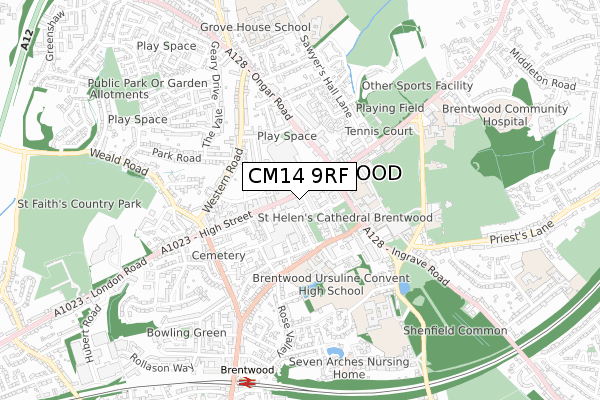 CM14 9RF map - small scale - OS Open Zoomstack (Ordnance Survey)