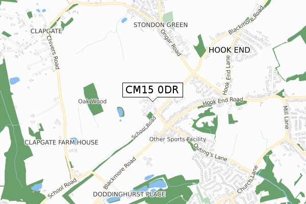 CM15 0DR map - small scale - OS Open Zoomstack (Ordnance Survey)