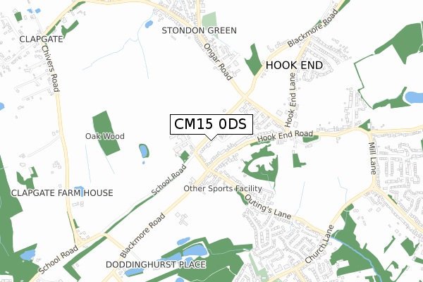 CM15 0DS map - small scale - OS Open Zoomstack (Ordnance Survey)