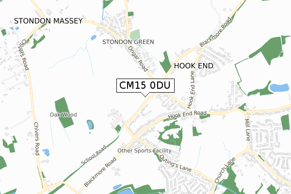 CM15 0DU map - small scale - OS Open Zoomstack (Ordnance Survey)