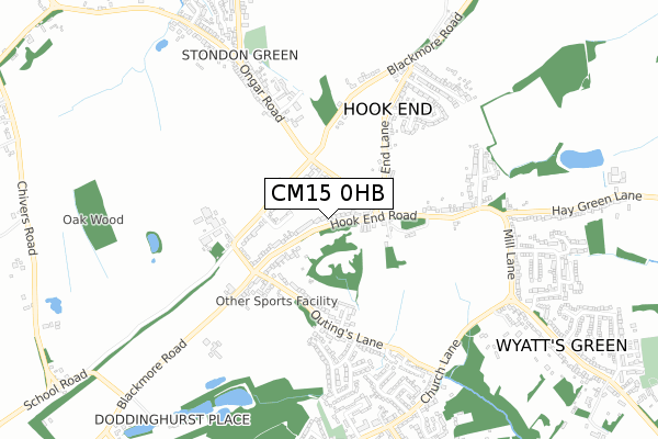 CM15 0HB map - small scale - OS Open Zoomstack (Ordnance Survey)