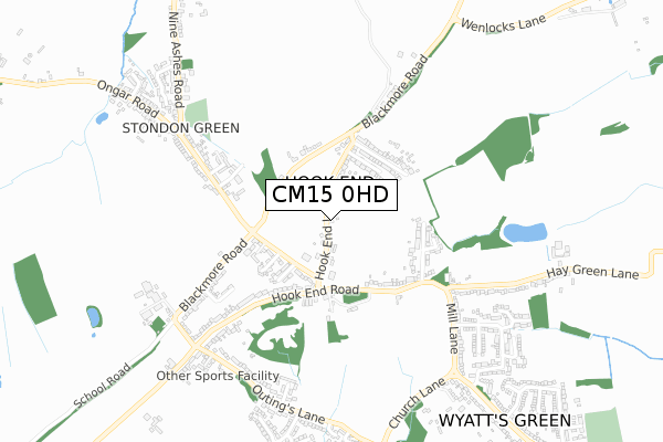 CM15 0HD map - small scale - OS Open Zoomstack (Ordnance Survey)