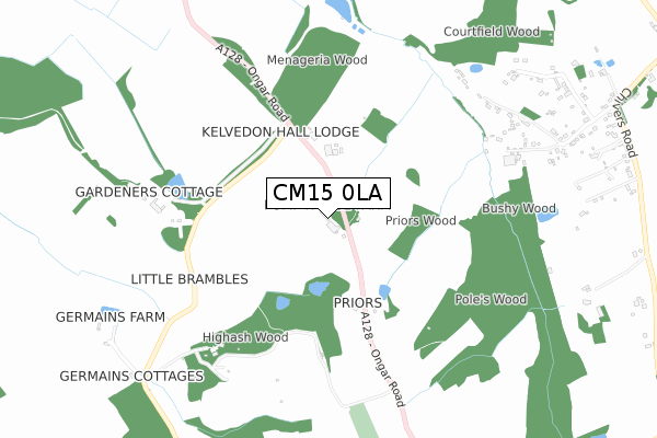 CM15 0LA map - small scale - OS Open Zoomstack (Ordnance Survey)