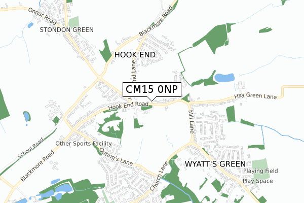 CM15 0NP map - small scale - OS Open Zoomstack (Ordnance Survey)