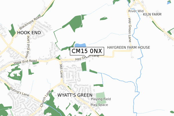 CM15 0NX map - small scale - OS Open Zoomstack (Ordnance Survey)