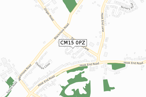 CM15 0PZ map - large scale - OS Open Zoomstack (Ordnance Survey)