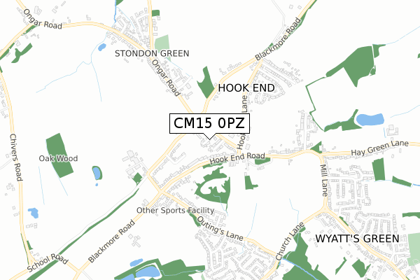 CM15 0PZ map - small scale - OS Open Zoomstack (Ordnance Survey)